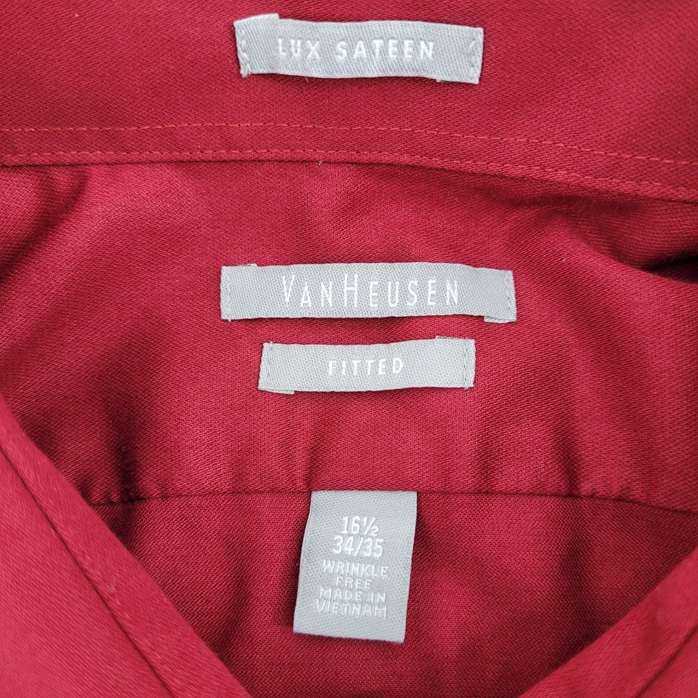 Van Heusen Lux Sateen Mens L Preppy Fitted Dress Shirt Burgundy Red 16.5 34/35 - Picture 4 of 9